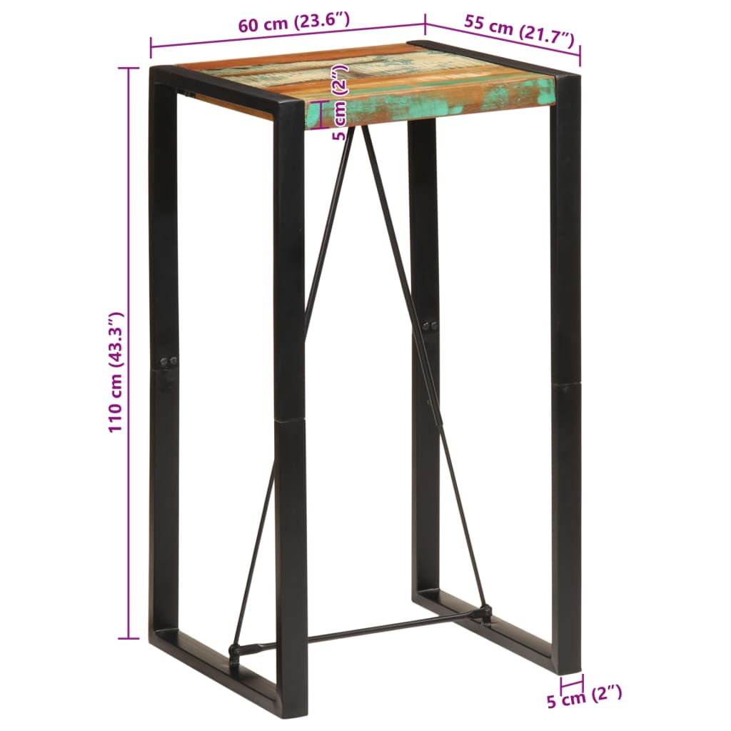 Table de bar 60x55x110 cm bois massif de récupération - XIOS