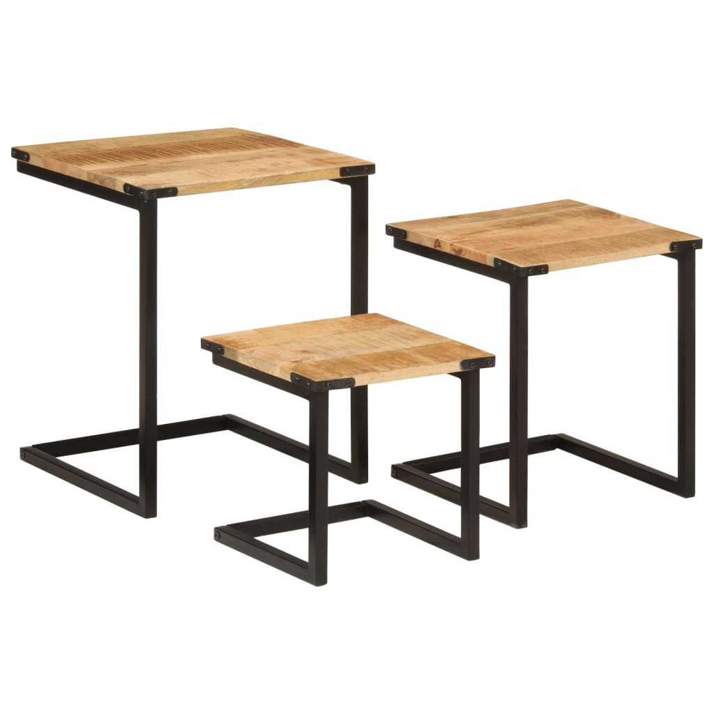 Tables basses gigognes 3 pcs bois massif de manguier et fer - XIOS