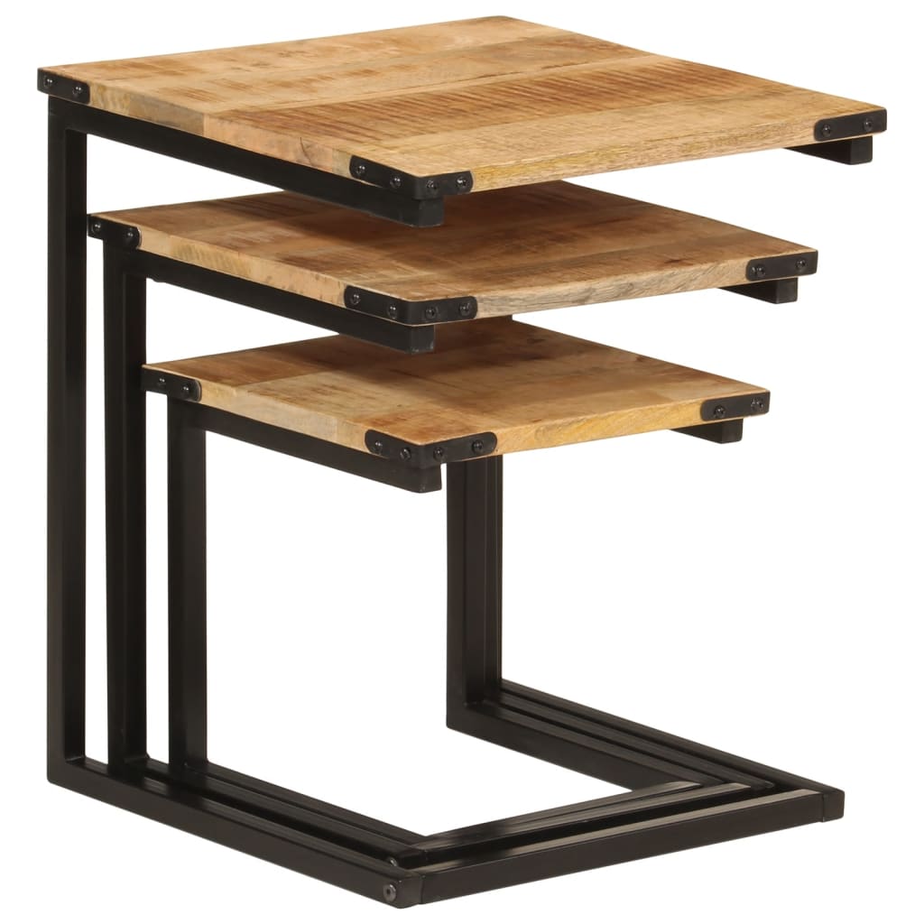 Tables basses gigognes 3 pcs bois massif de manguier et fer - XIOS