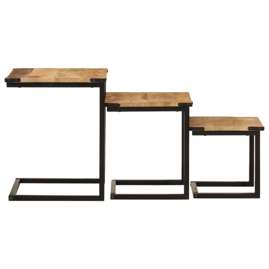 Tables basses gigognes 3 pcs bois massif de manguier et fer - XIOS