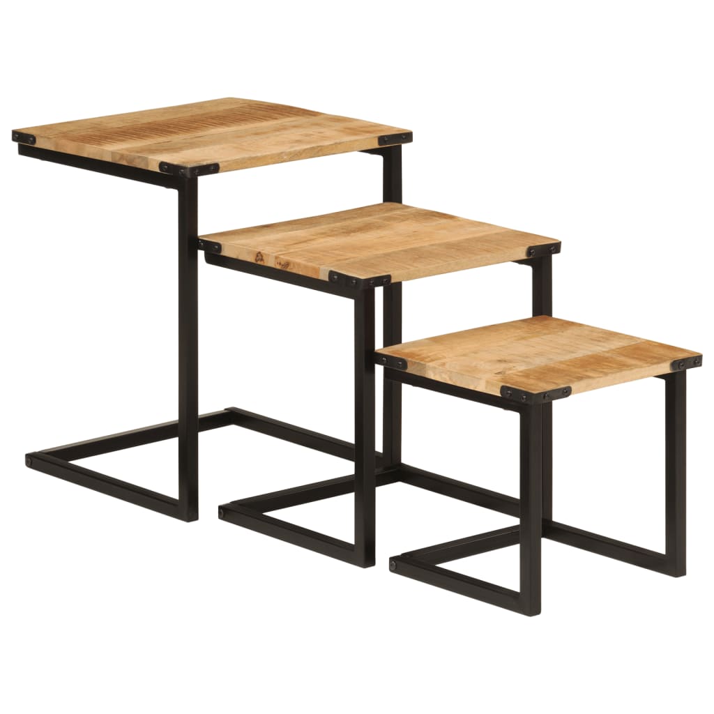 Tables basses gigognes 3 pcs bois massif de manguier et fer - XIOS