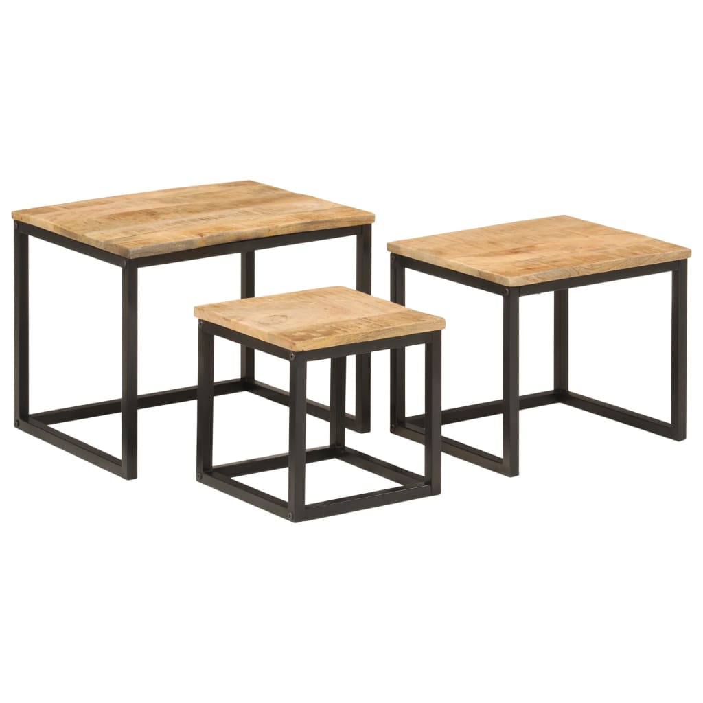 Tables basses gigognes 3 pcs bois massif de manguier et fer - XIOS