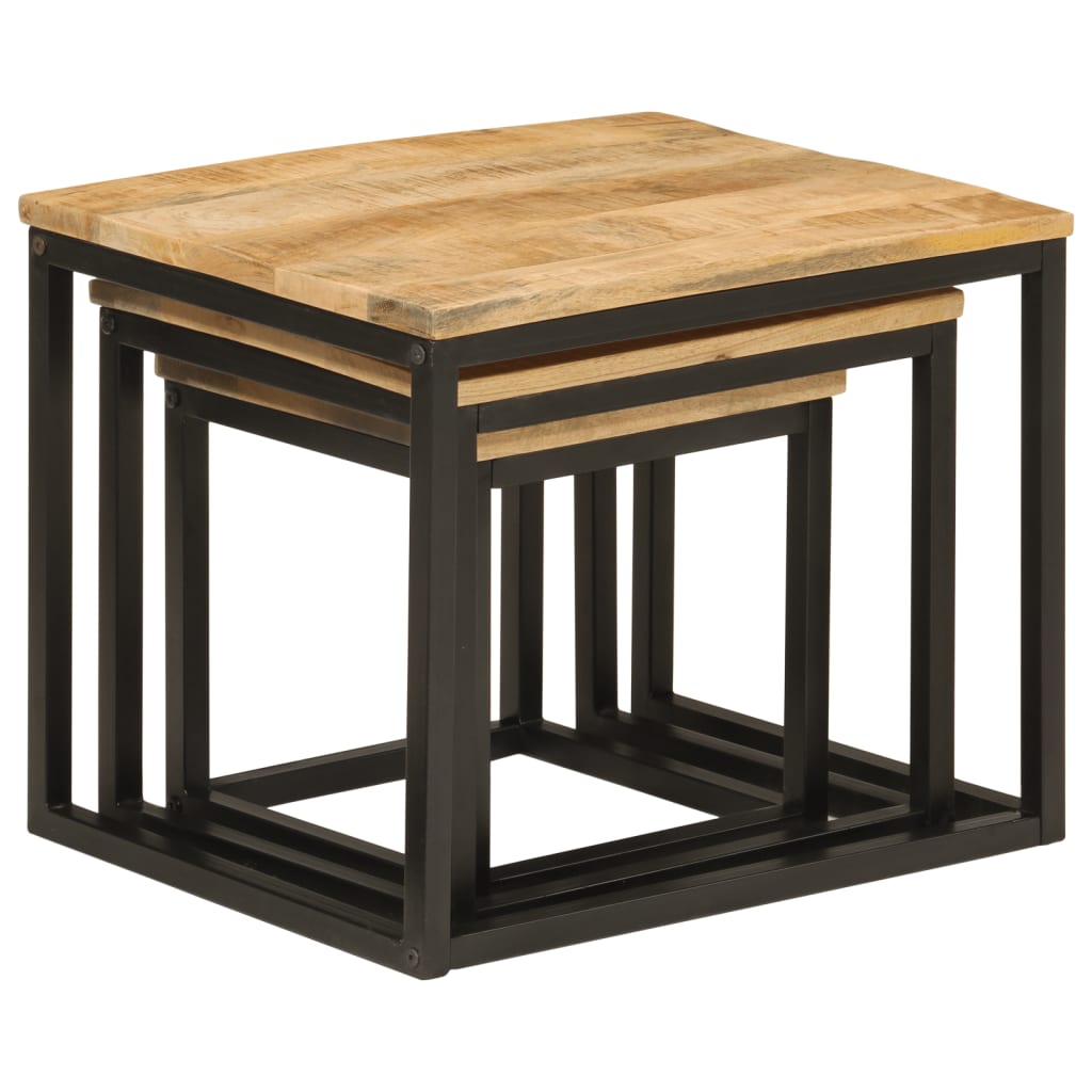 Tables basses gigognes 3 pcs bois massif de manguier et fer - XIOS