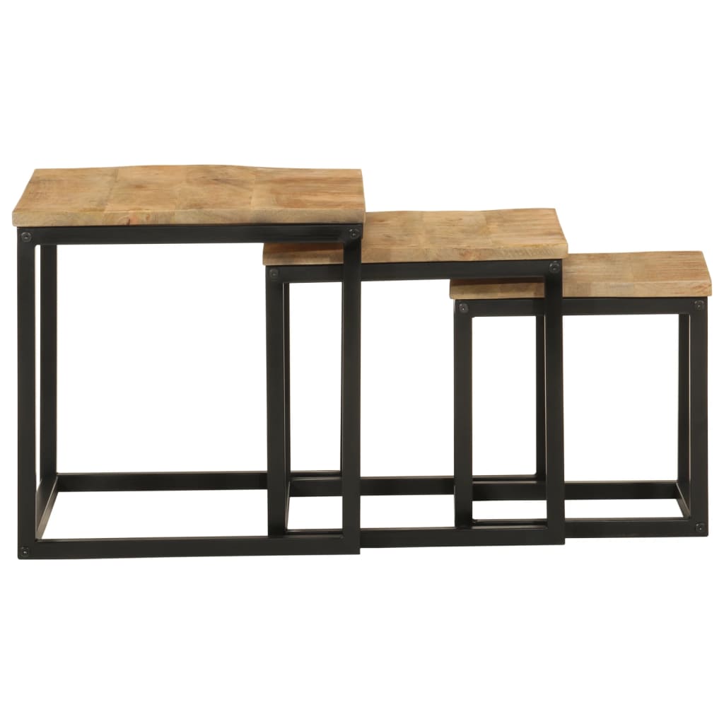 Tables basses gigognes 3 pcs bois massif de manguier et fer - XIOS