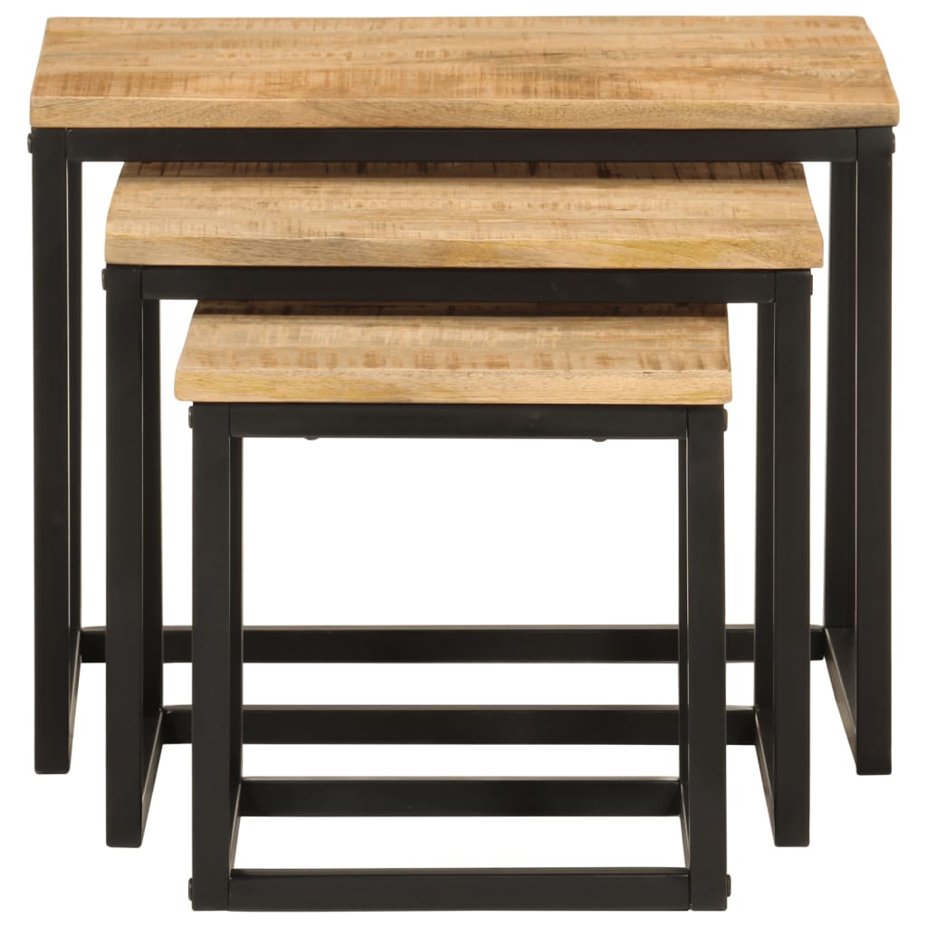 Tables basses gigognes 3 pcs bois massif de manguier et fer - XIOS