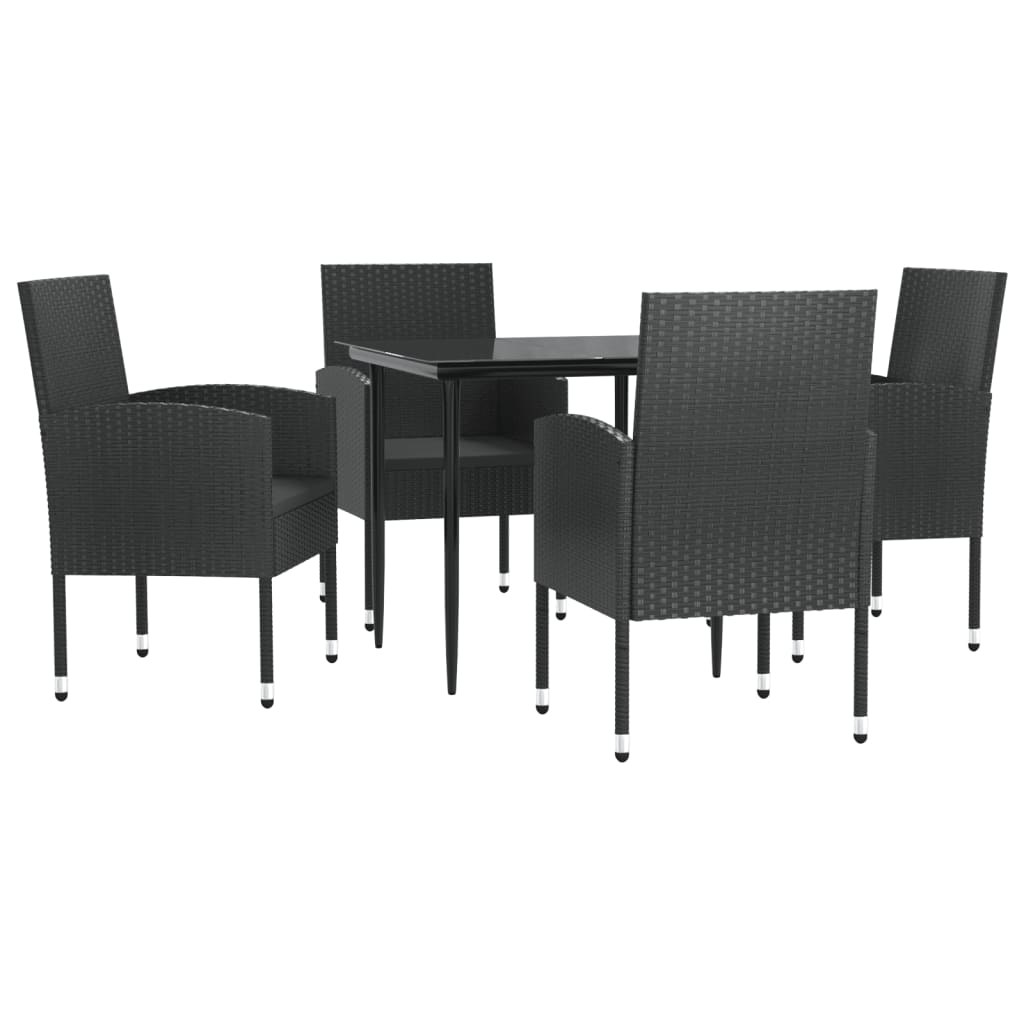 Ensemble à manger de jardin 5 pcs noir résine tressée et acier