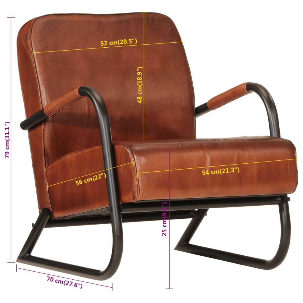 Fauteuil marron cuir véritable