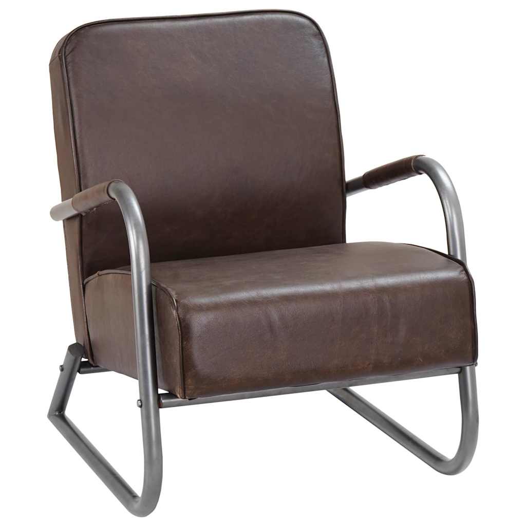 Fauteuil marron cuir véritable