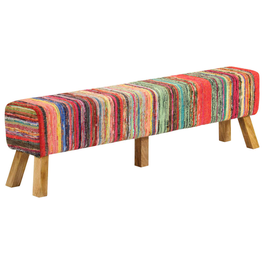 Banc multicolore 160 cm tissu chindi et bois de manguier massif - XIOS