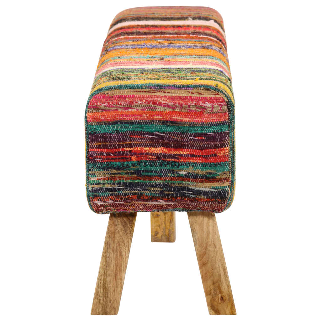 Banc multicolore 160 cm tissu chindi et bois de manguier massif - XIOS