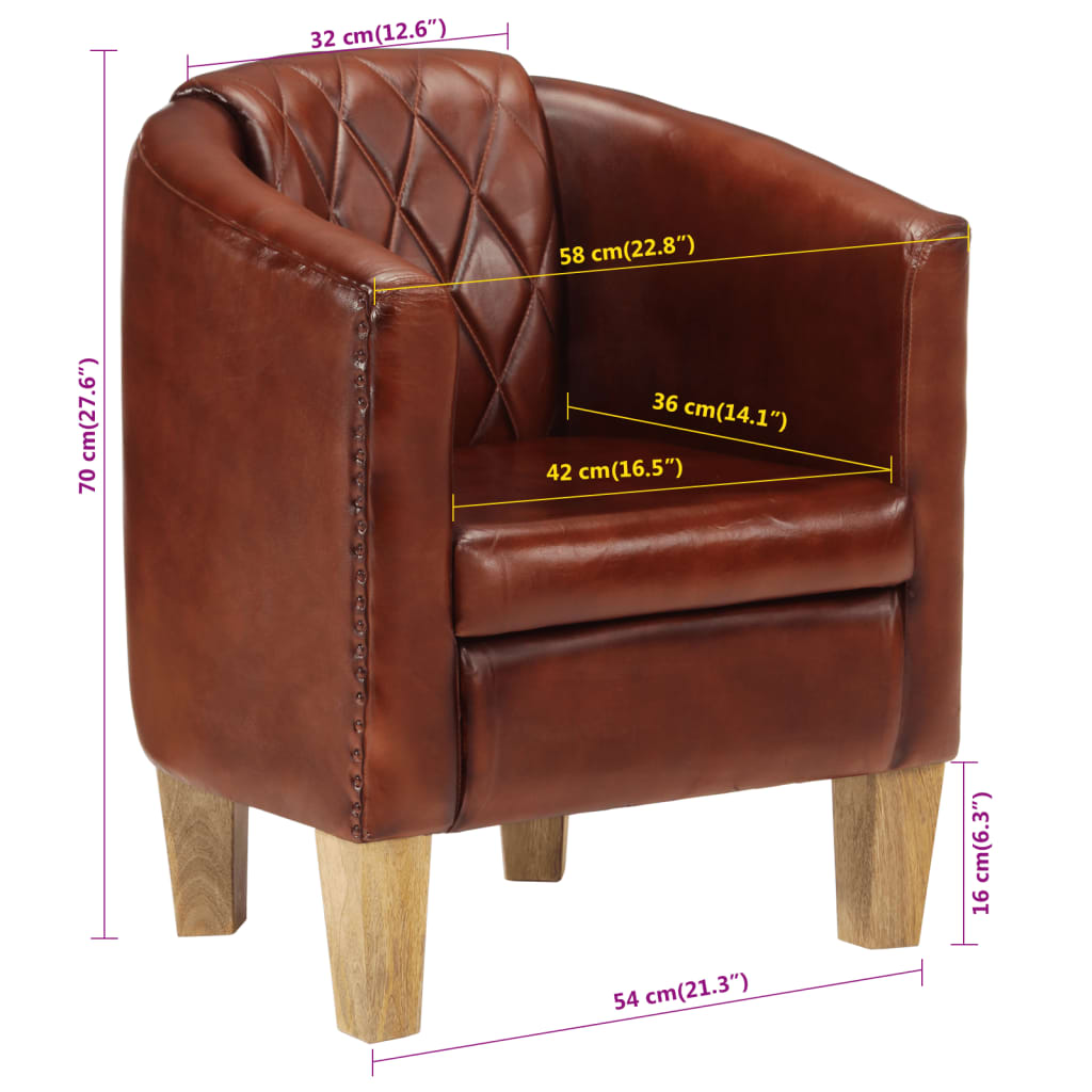 Chaise cabriolet marron cuir véritable