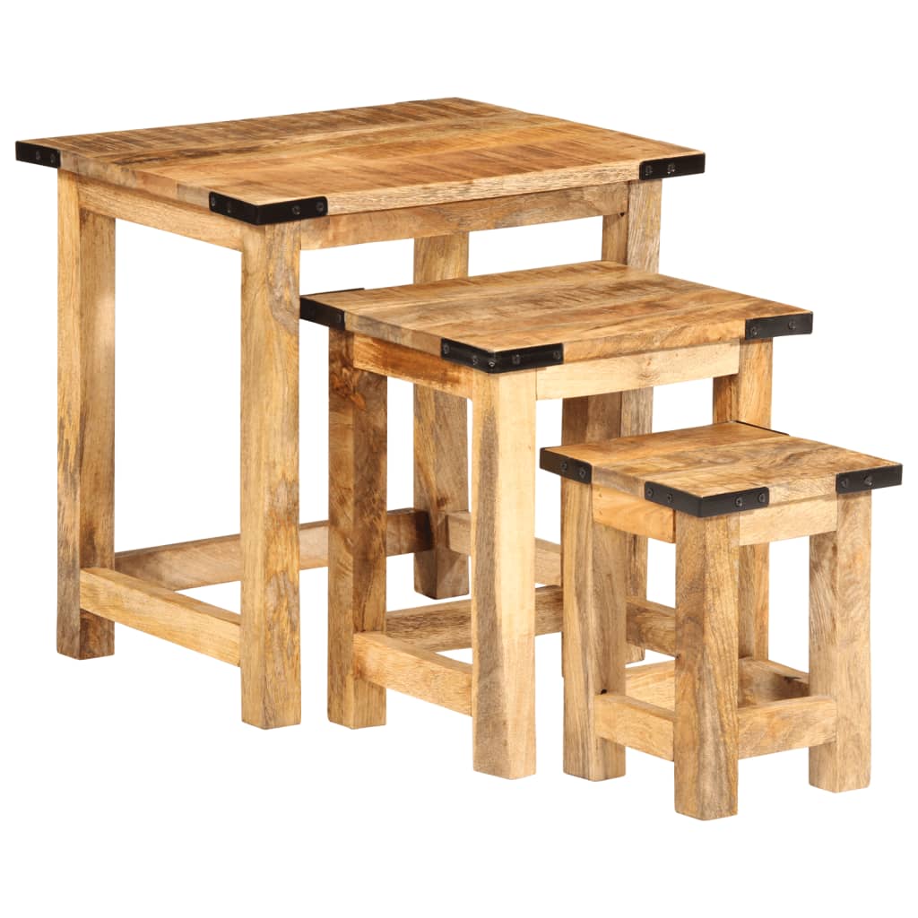 Tables d'appoint gigognes 3 pcs bois de manguier massif brut - XIOS