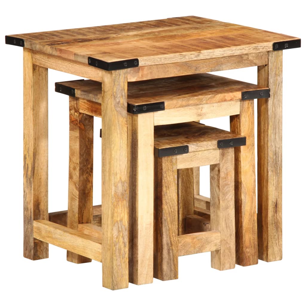 Tables d'appoint gigognes 3 pcs bois de manguier massif brut - XIOS