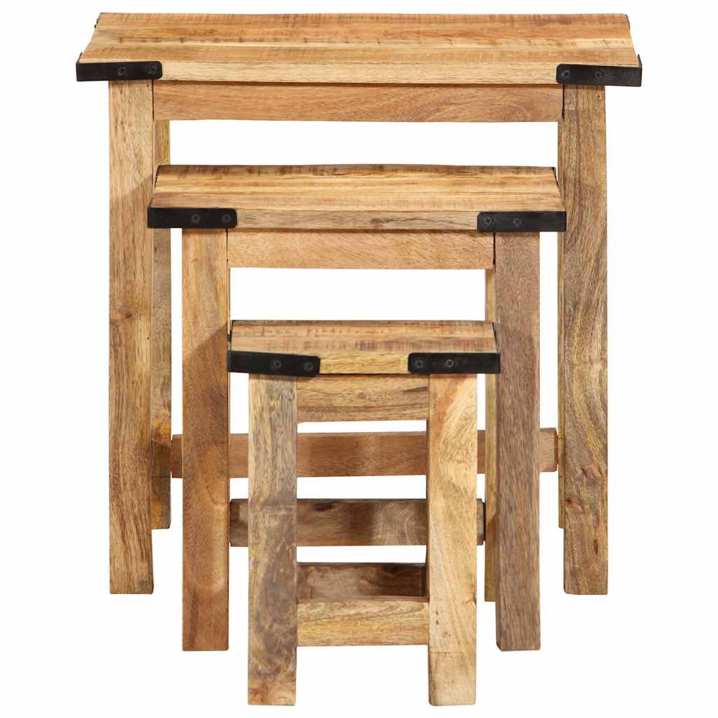 Tables d'appoint gigognes 3 pcs bois de manguier massif brut - XIOS