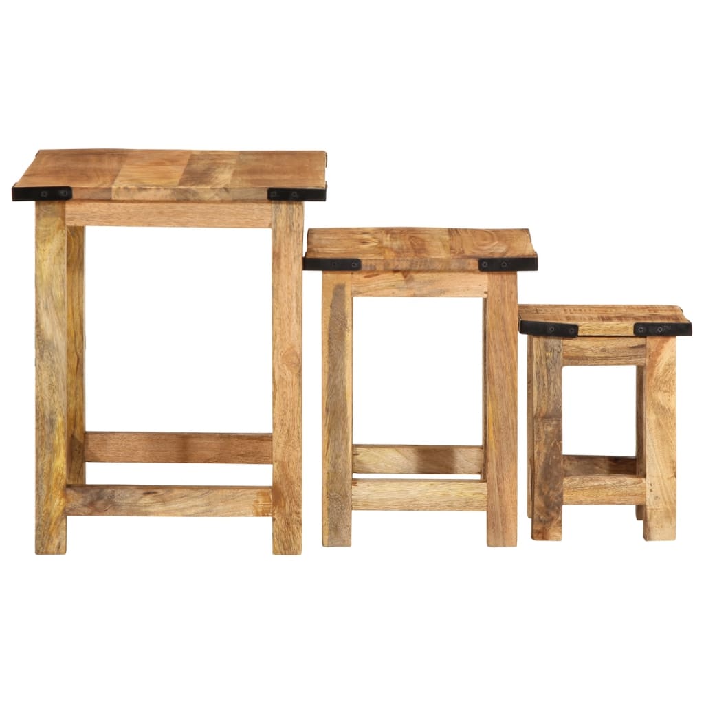 Tables d'appoint gigognes 3 pcs bois de manguier massif brut - XIOS