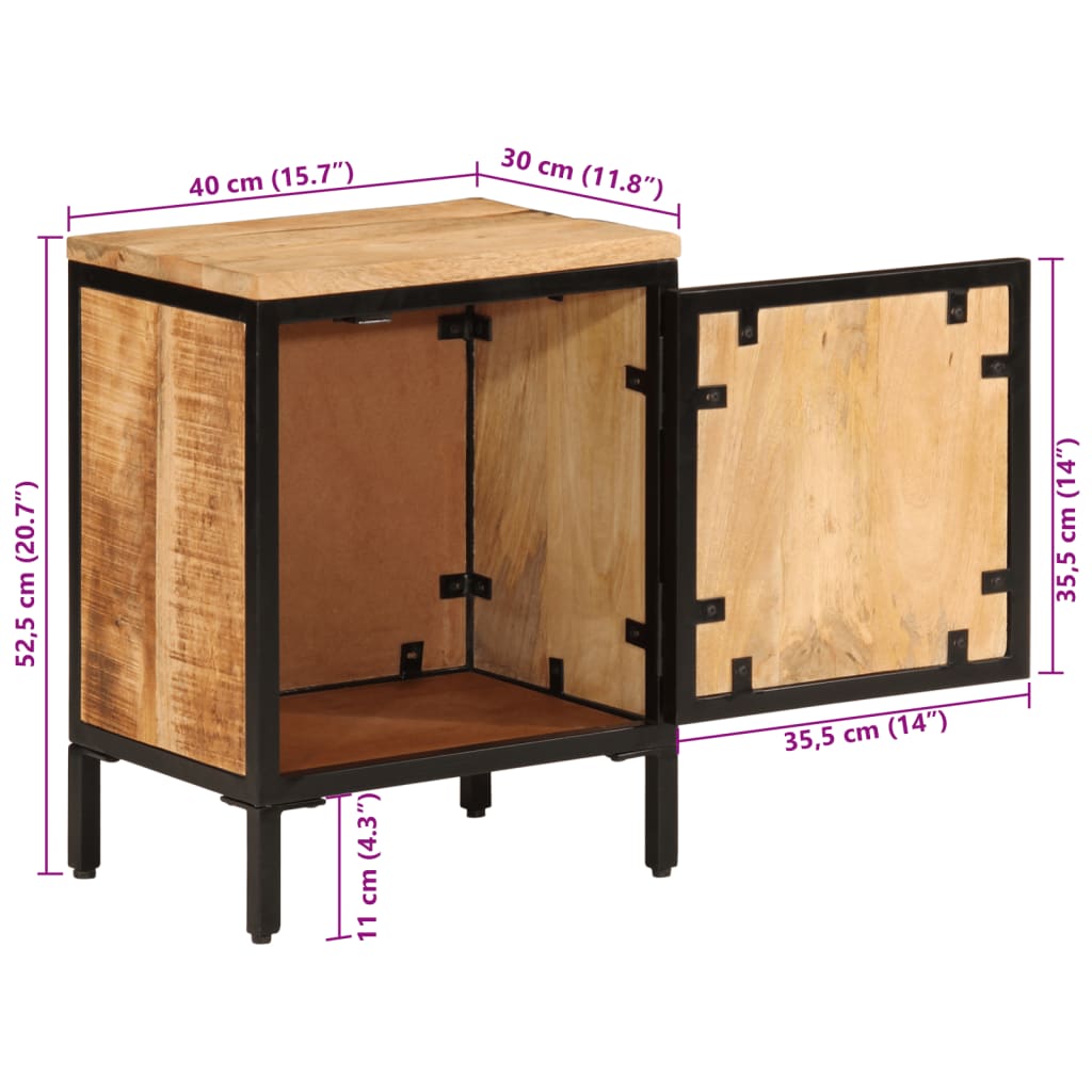Table de chevet 40x30x52,5 cm bois de manguier massif brut - XIOS