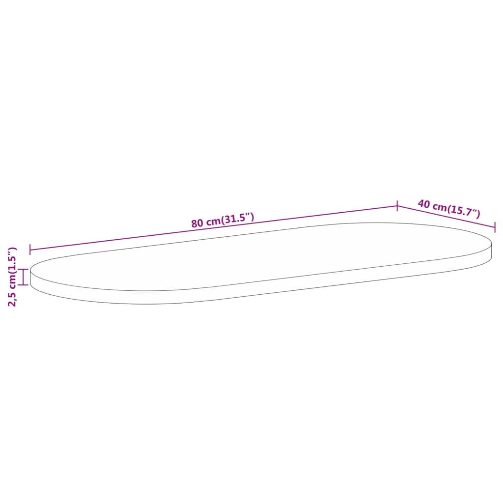 Dessus de table 80x40x2,5 cm ovale bois massif de manguier - XIOS