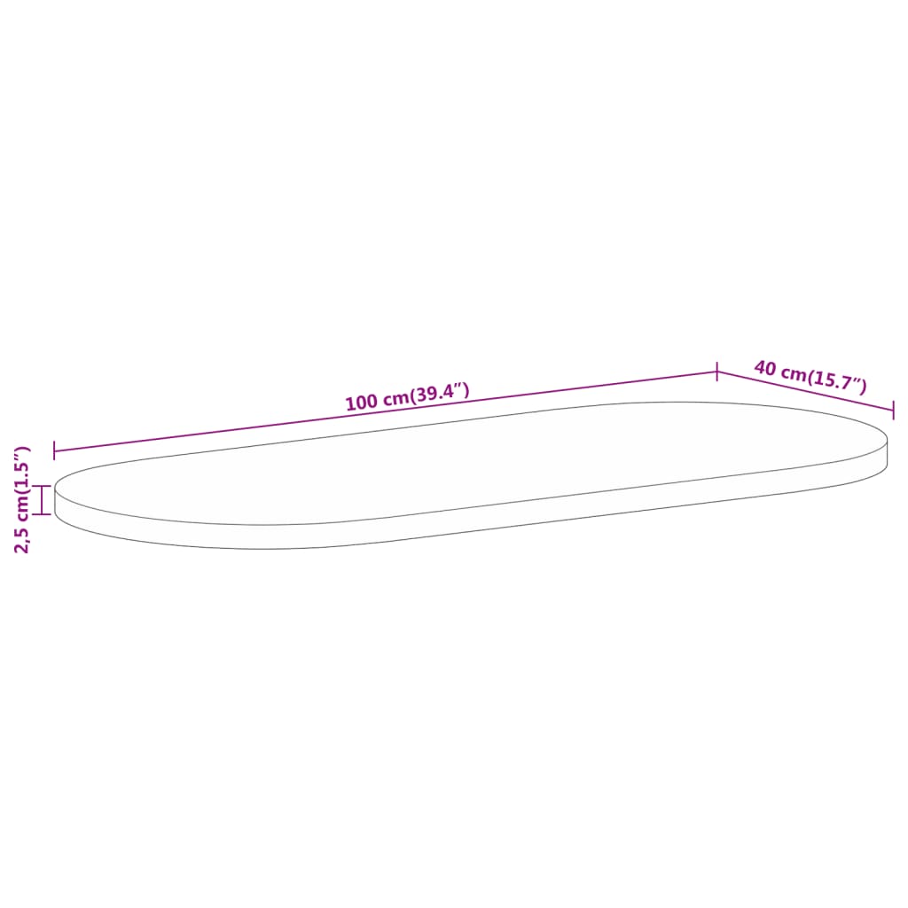 Dessus de table 100x40x2,5 cm ovale bois massif de manguier - XIOS