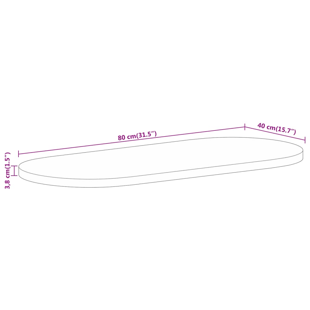 Dessus de table 80x40x3,8 cm ovale bois massif de manguier - XIOS