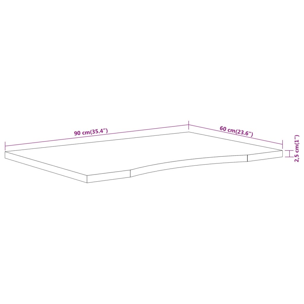 Dessus de bureau 90x60x2,5cm rectangulaire bois massif d'acacia - XIOS