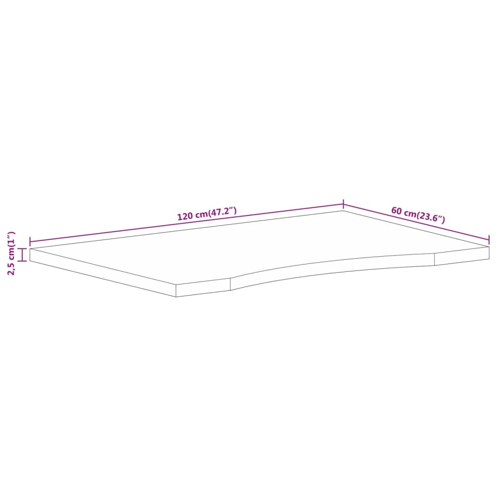 Dessus de bureau avec courbe 120x60x2,5 cm manguier massif brut - XIOS