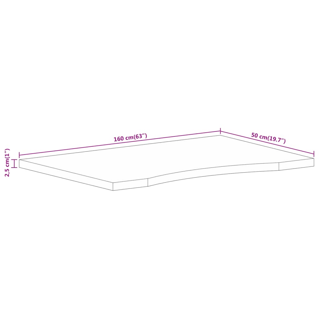 Dessus de bureau avec courbe 160x50x2,5 cm manguier massif brut - XIOS