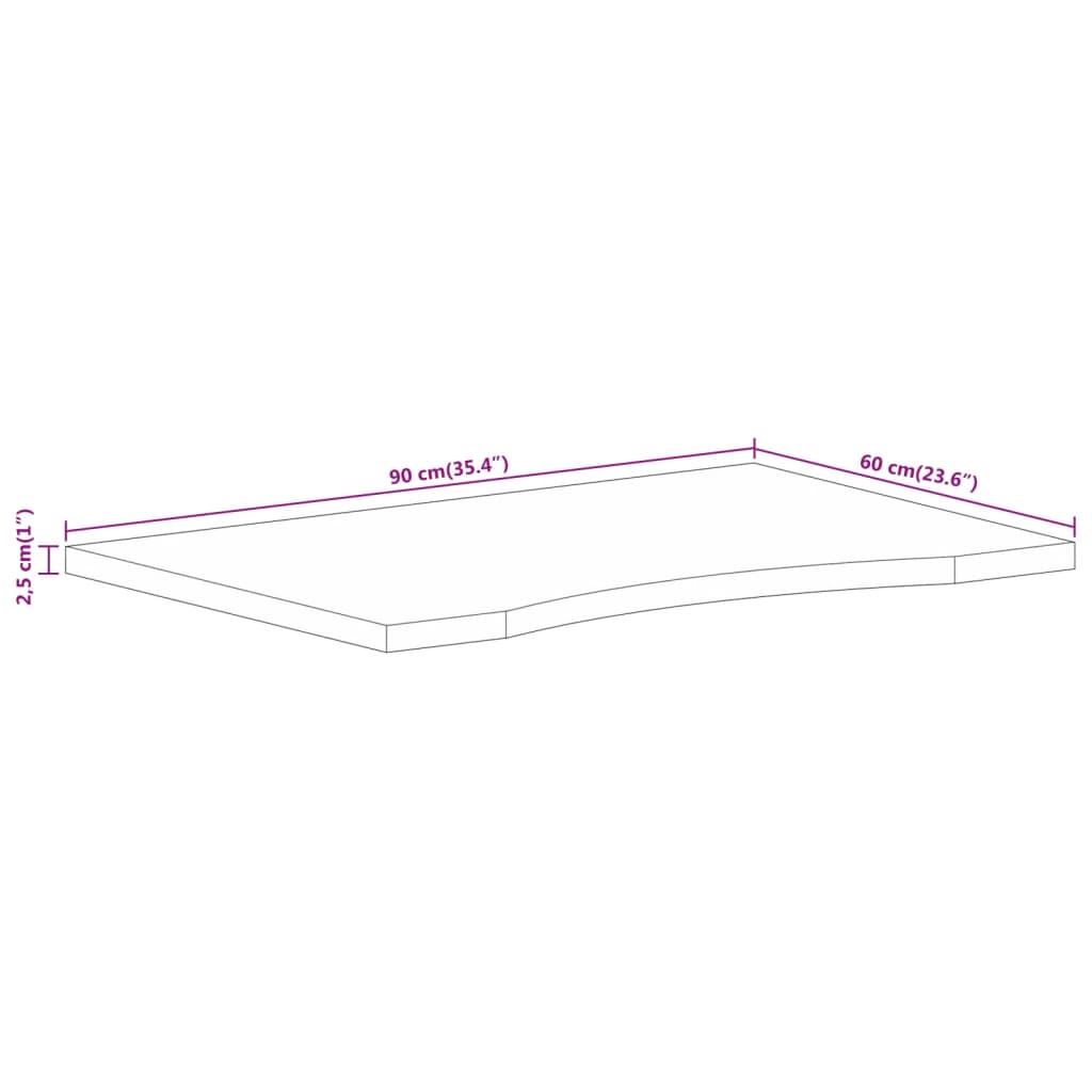 Dessus de bureau avec courbe 90x60x2,5 cm manguier massif brut - XIOS