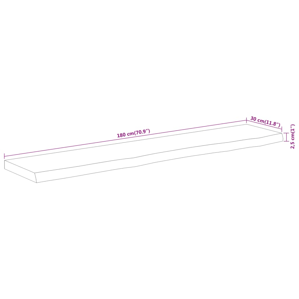 Dessus de table 180x30x2,5 cm rectangulaire bois massif acacia - XIOS