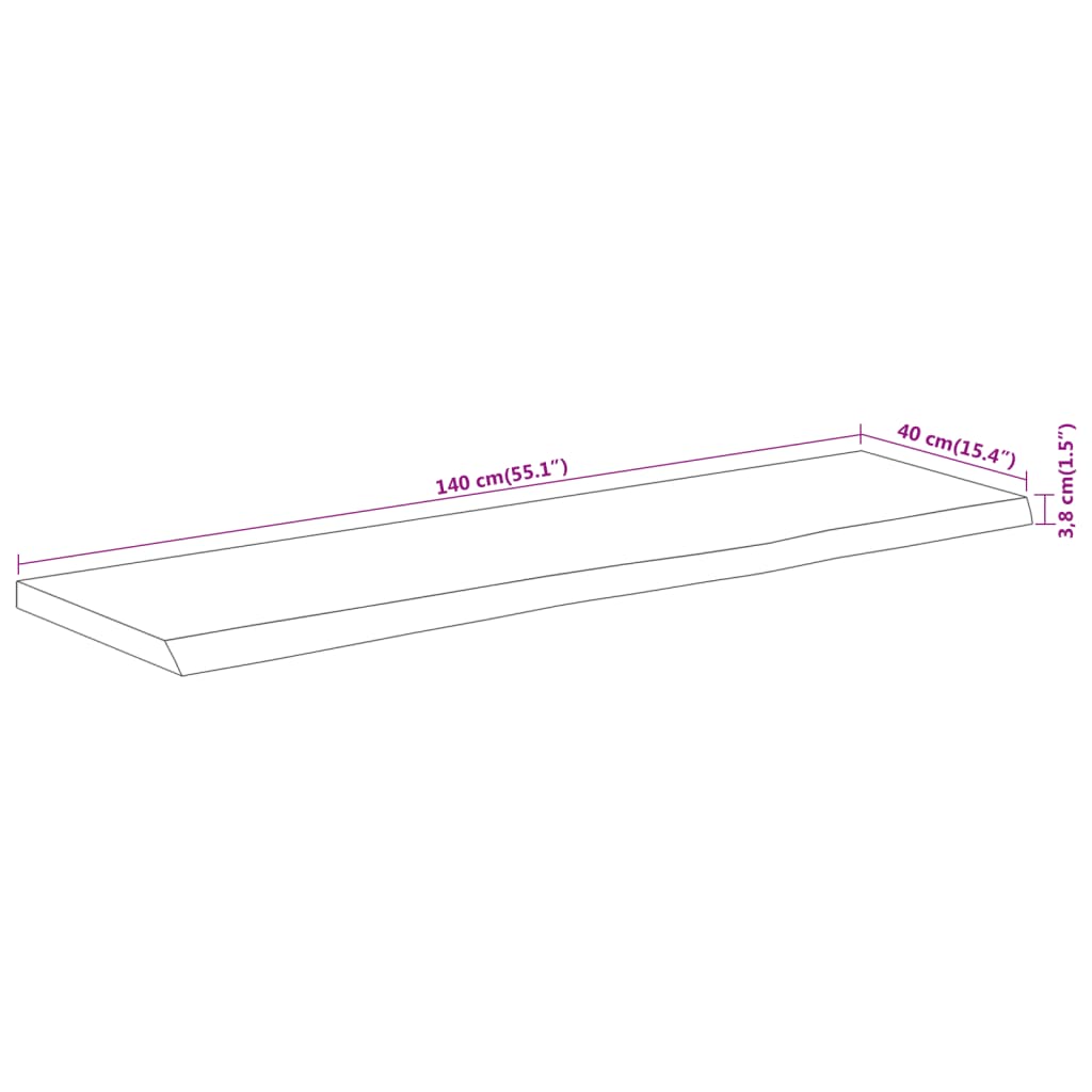 Dessus de table 140x40x3,8 cm rectangulaire bois massif acacia - XIOS