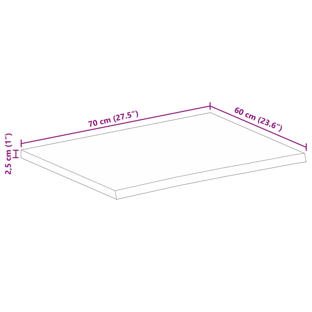 Dessus de table 70x60x2,5 cm bord vif bois massif manguier brut - XIOS