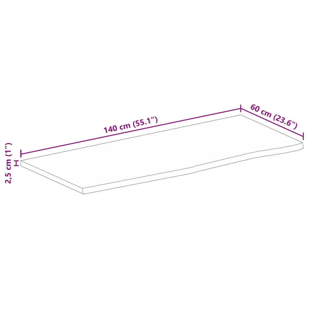 Dessus de table 140x60x2,5cm bord vif bois massif manguier brut