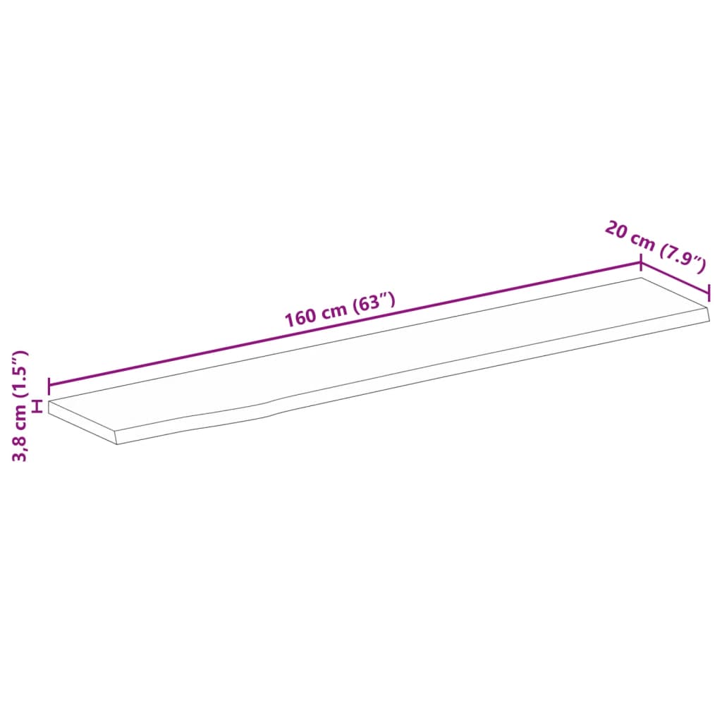 Dessus de table 160x20x3,8cm bord vif bois massif manguier brut - XIOS
