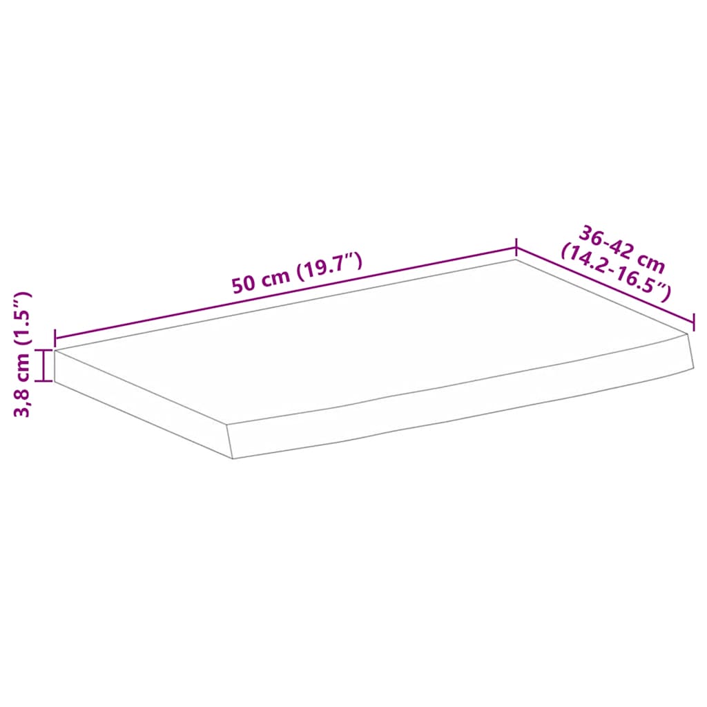 Dessus de table 50x40x3,8 cm bord vif bois massif manguier brut - XIOS