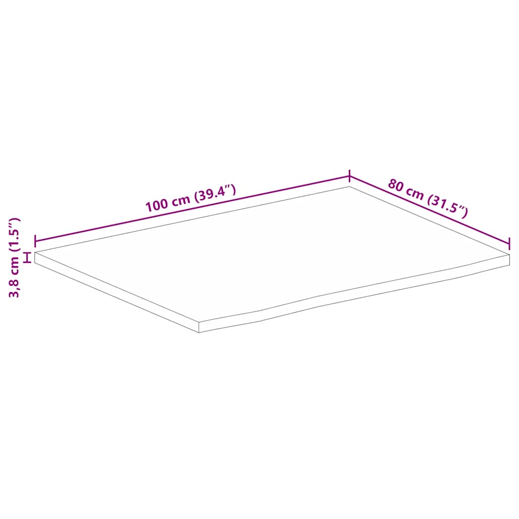Dessus de table 100x80x3,8cm bord vif bois massif manguier brut - XIOS