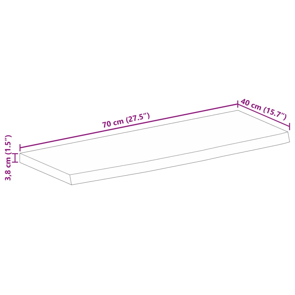 Dessus de table à bord vivant 70x40x3,8 cm bois massif manguier - XIOS