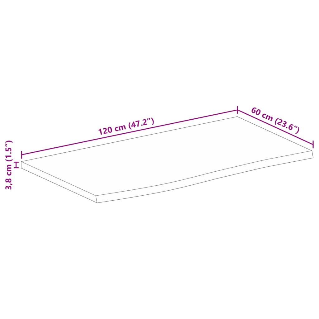 Dessus de table à bord vivant 120x60x3,8cm bois massif manguier - XIOS