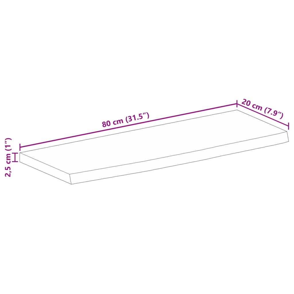 Dessus de table à bord vivant 80x20x2,5 cm bois massif manguier - XIOS