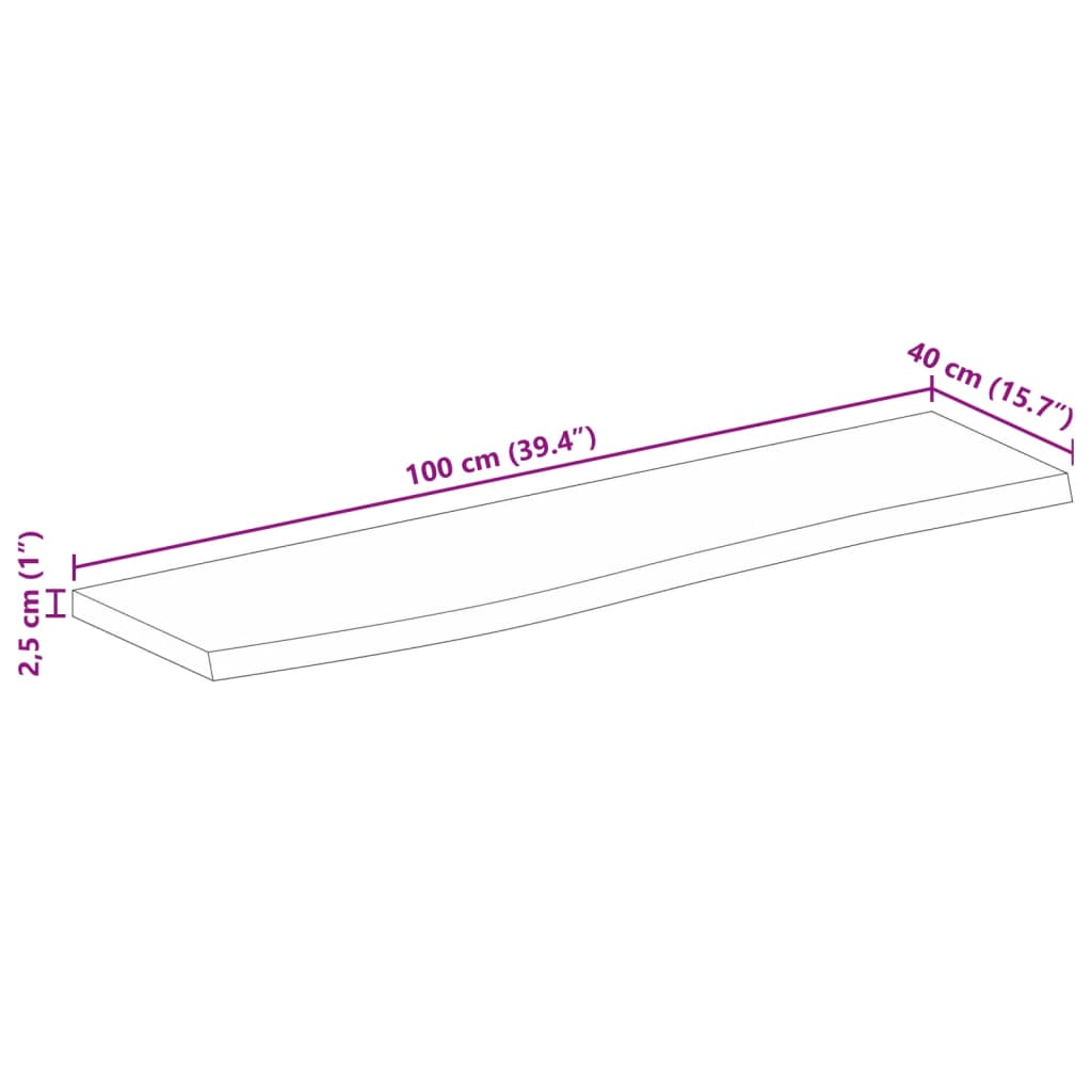 Dessus de table à bord vivant 100x40x2,5cm bois massif manguier - XIOS