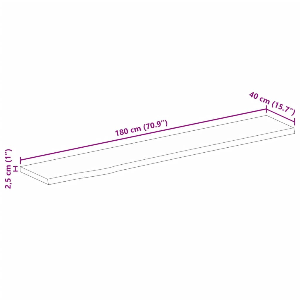 Dessus de table à bord vivant 180x40x2,5cm bois massif manguier - XIOS