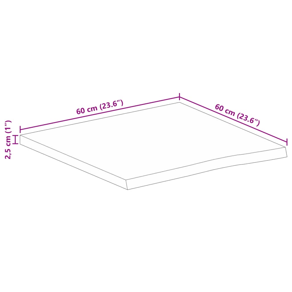 Dessus de table à bord vivant 60x60x2,5 cm bois massif manguier - XIOS