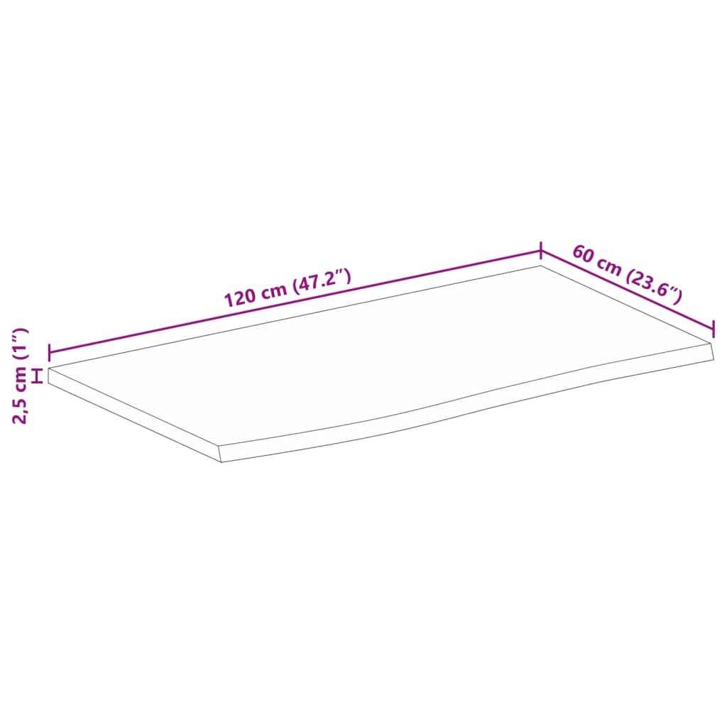 Dessus de table à bord vivant 120x60x2,5cm bois massif manguier - XIOS