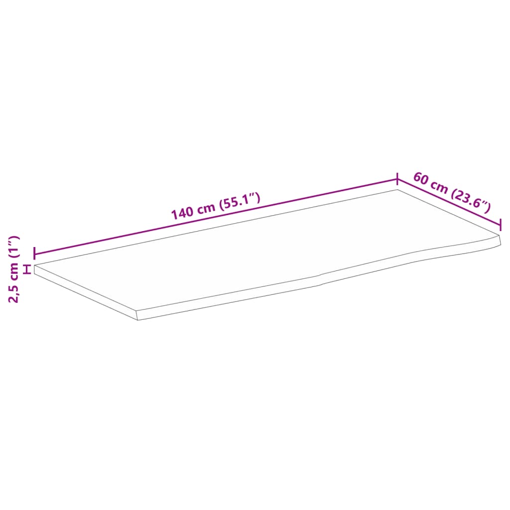 Dessus de table à bord vivant 140x60x2,5cm bois massif manguier - XIOS