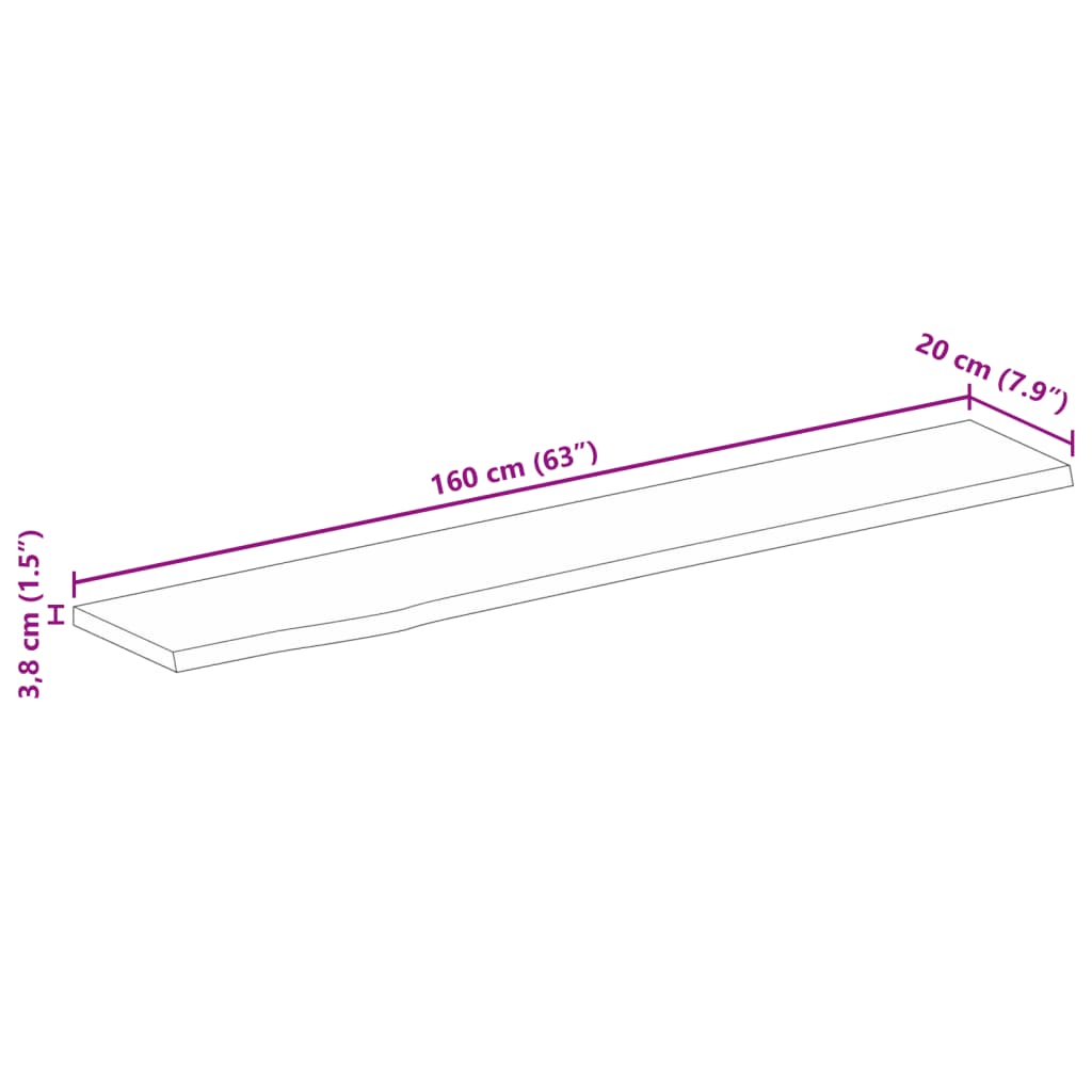Dessus de table à bord vivant 160x20x3,8cm bois massif manguier - XIOS
