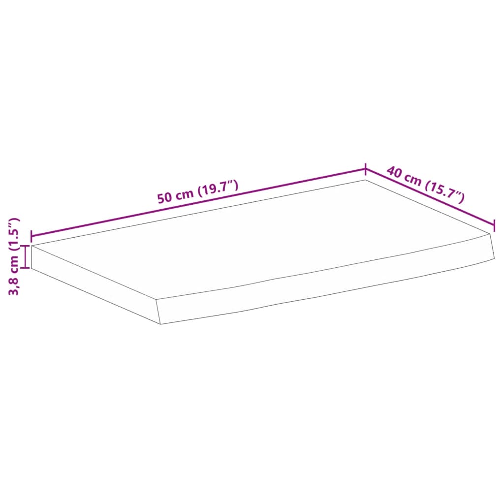 Dessus de table à bord vivant 50x40x3,8 cm bois massif manguier - XIOS