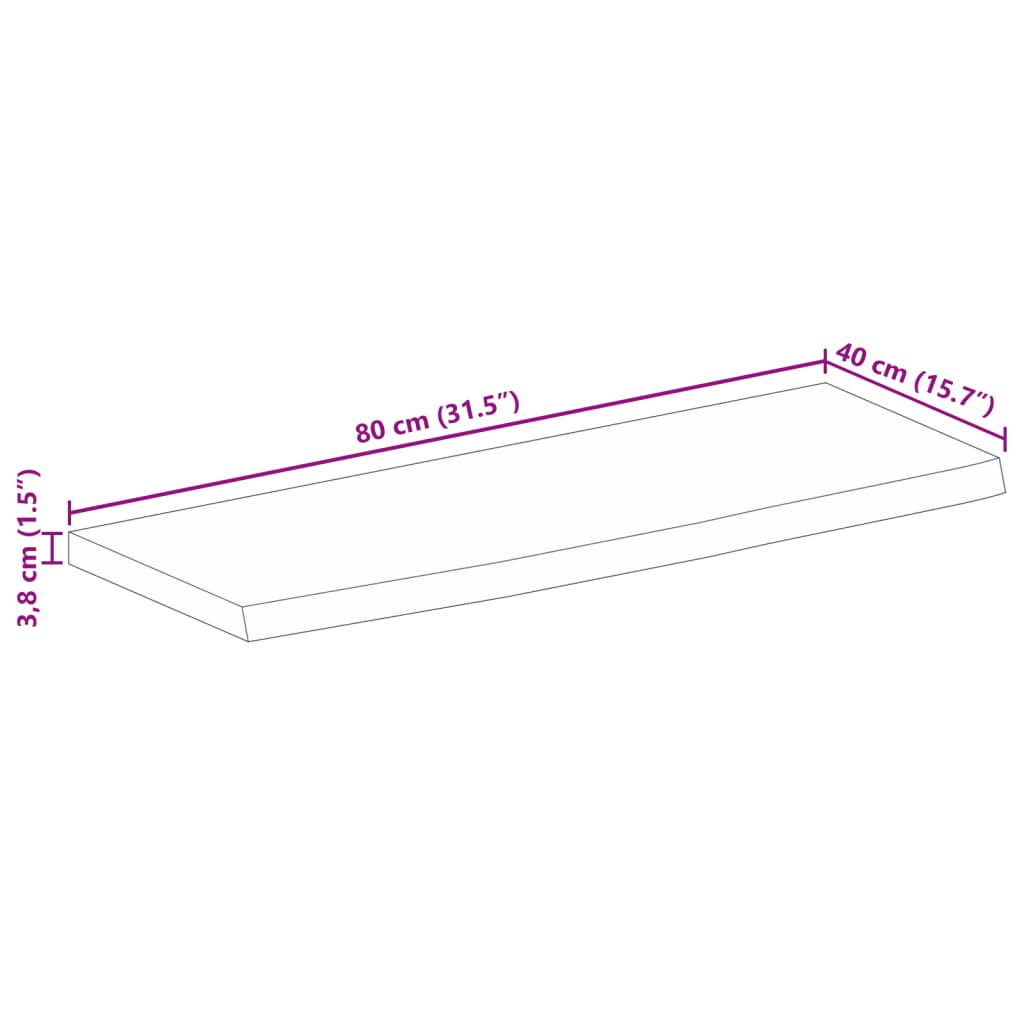 Dessus de table à bord vivant 80x40x3,8 cm bois massif manguier - XIOS