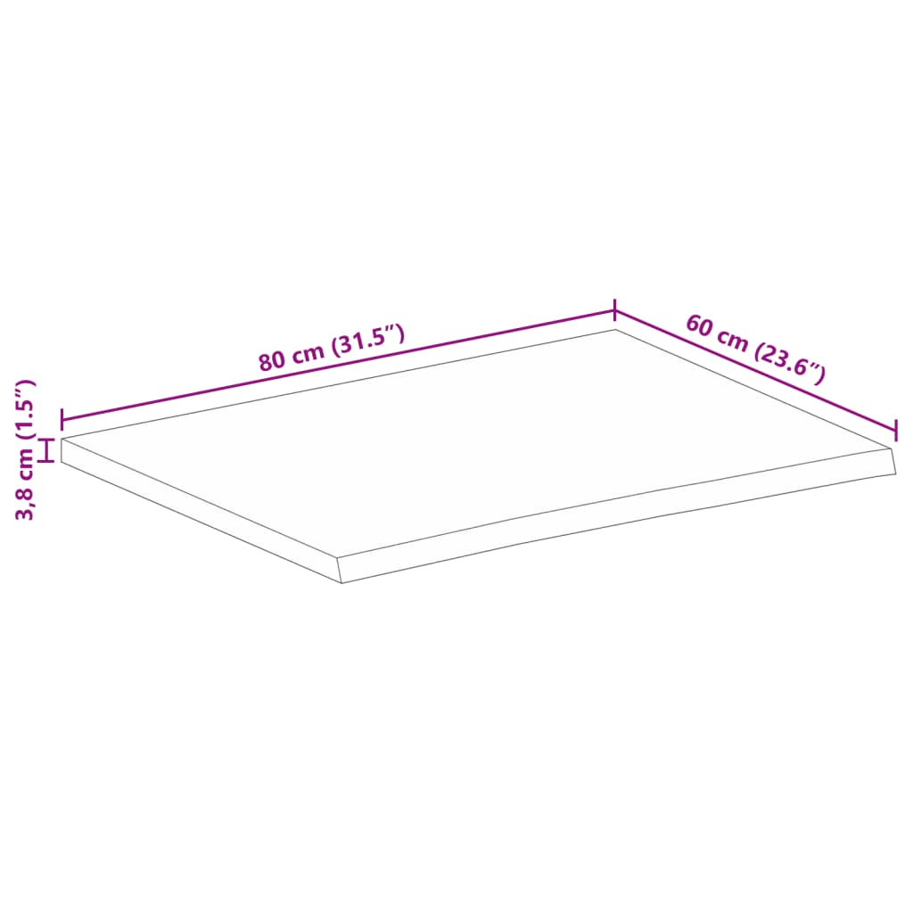 Dessus de table à bord vivant 80x60x3,8 cm bois massif manguier - XIOS