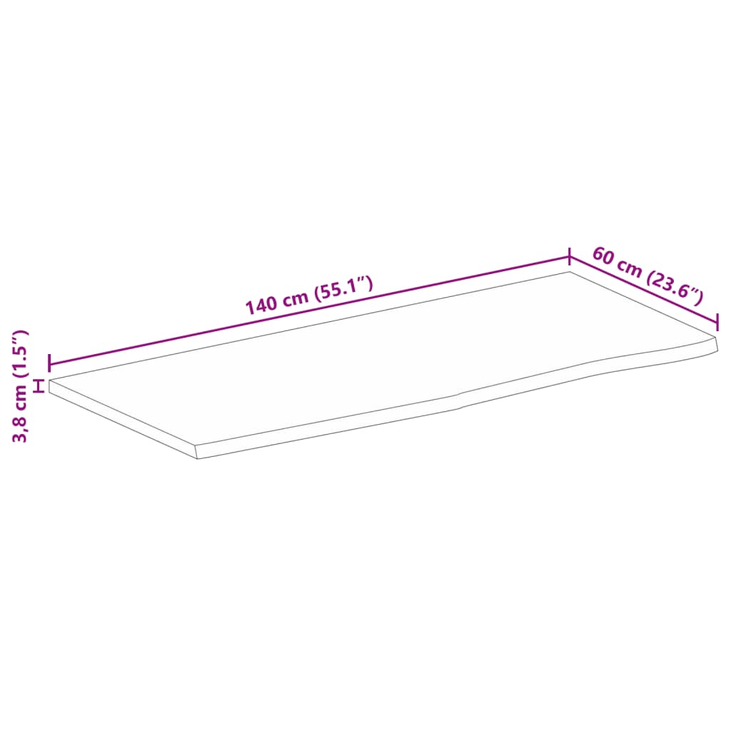 Dessus de table à bord vivant 140x60x3,8cm bois massif manguier - XIOS