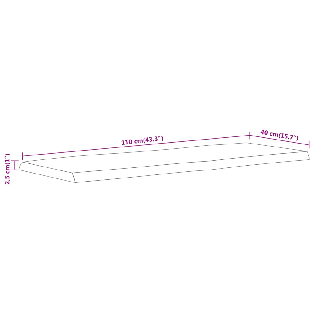 Dessus de table 110x40x2,5 cm rectangulaire bois massif acacia - XIOS