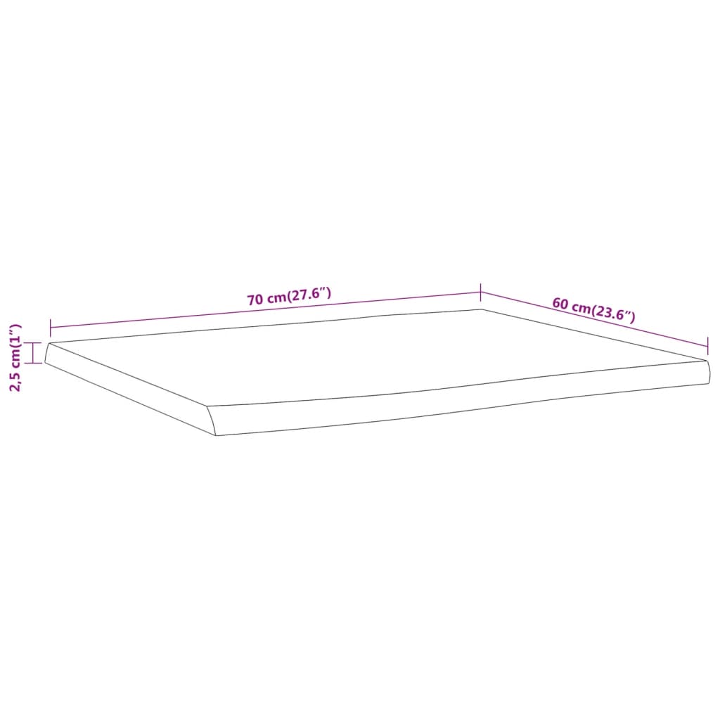 Dessus de table 70x60x2,5 cm rectangulaire bois massif acacia