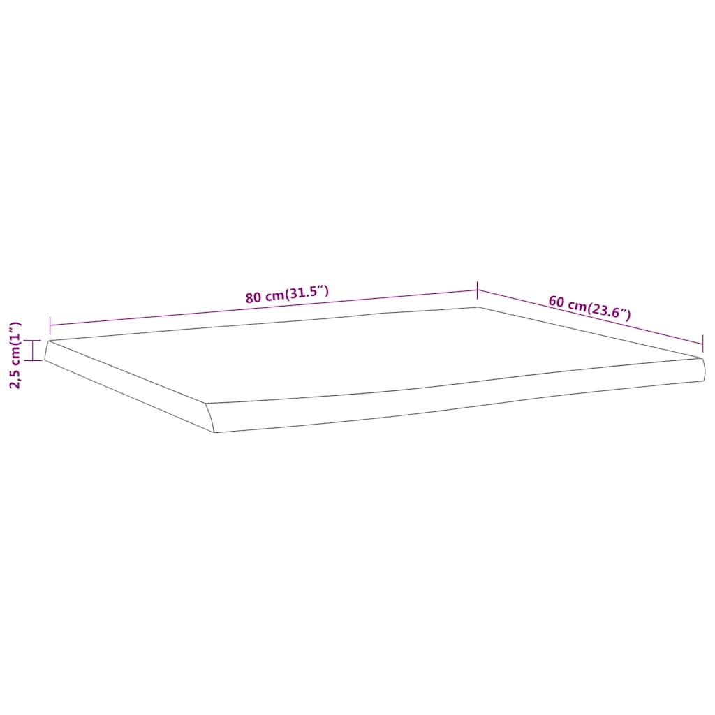 Dessus de table 80x60x2,5 cm rectangulaire bois massif acacia - XIOS